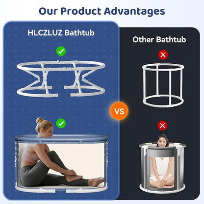 Portable Bathtub, Foldable Bathtub No Installation, Freestanding Shower Bathtubs with Cushion, Collapsible SPA Soaking Bath Tub, Hot & Ice Bath Tub for Indoor Outdoor (White Brown Stripes)
