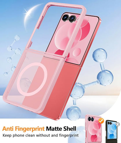 FNTCASE for Samsung-Galaxy Z-Flip-7 Magnetic Case:Translucent Matte Textured Military Grade Drop Protection Phone Cover - Durable Rugged Shockproof Protective Bumper Cases