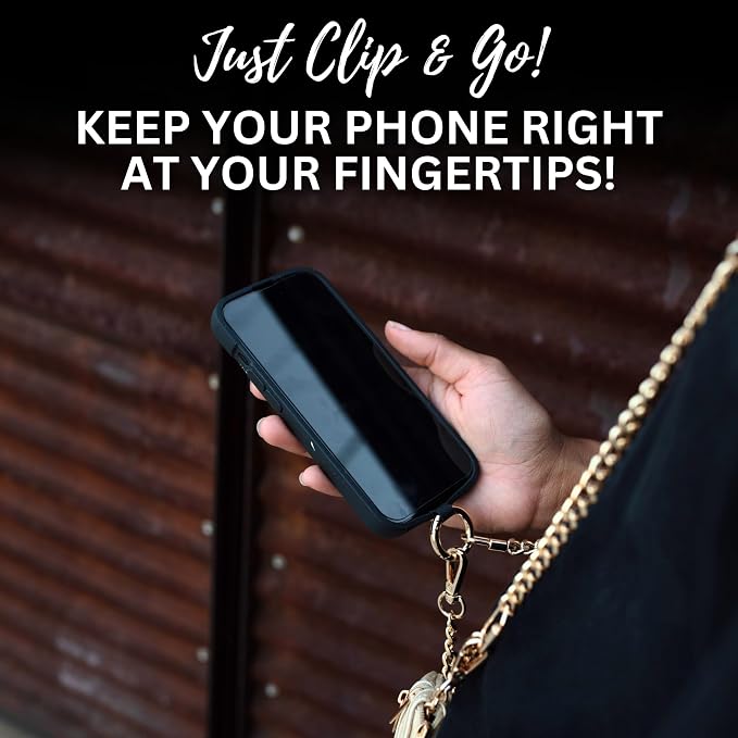 Save the Girls Clip and Go Phone Metal Chain with Pouch (Gold - Gold Pouch) – Stylish Phone Lanyard Crossbody with Wallet for Women, Hands-Free Carrying and Adjustable Crossbody Chain Strap