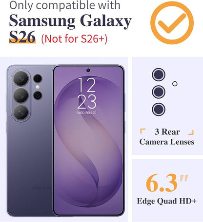 GVIEWIN for Samsung Galaxy S26 Case, Clear Floral Slim Shockproof Protective Women Phone Case, Non-Yellowing, with Screen Protector & Camera Lens Protector for Galaxy S26 6.3", Vase/Purple