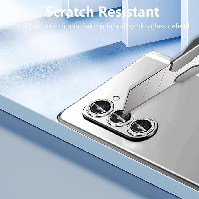 for Galaxy Z Fold 6 Camera Lens Protector Bling Glitter Individual Aluminium Alloy Ring 9H Tempered Glass Decorative Accessories Camera Cover for Samsung Galaxy Z Fold 6 Glitter Silver