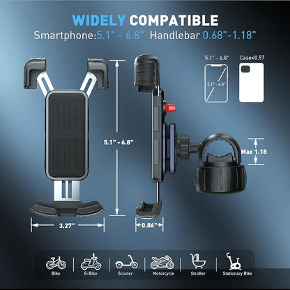 Hiboy Motorcycle Phone Mount Holder - Upgrade Vibration Dampener - 360° Rotatable Bicycle Phone Holder, Bike Scooter Handlebar Phone Clip for 5.1" - 6.8" Smartphones
