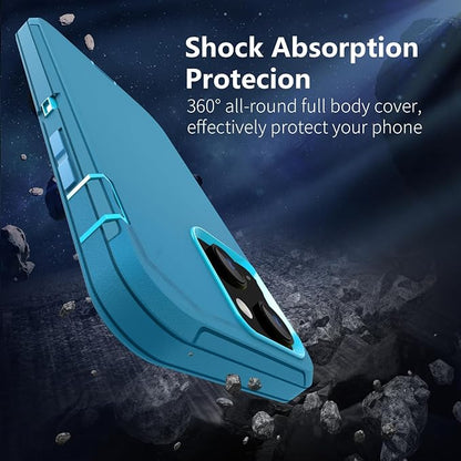 Sansunto for iPhone 16e Case, Protective Cover for 13, 14, 15, 16E 6.1", Heavy Duty Shockproof Drop Proof 3 in 1 Silicone Rubber Cover, Rugged Hybrid Durable Phone Cases for Men (Teal/Turquoise)