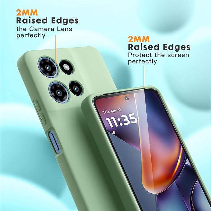 for Motorola Moto G 2025 Case, 2 Pack Tempered Glass Screen Protectors, Soft TPU Liquid Silicone Shockproof Gel Case-Matcha Green