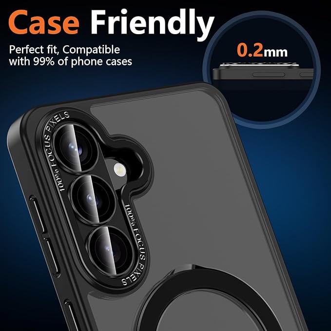 for Samsung Galaxy S26 Plus Camera Lens Protector, Electroplated Matte Back with 9H Tempered Glass Lens Protector, [Strong Adsorption] [Case-Friendly] Metal Ring HD Clear Lens Cover, Black