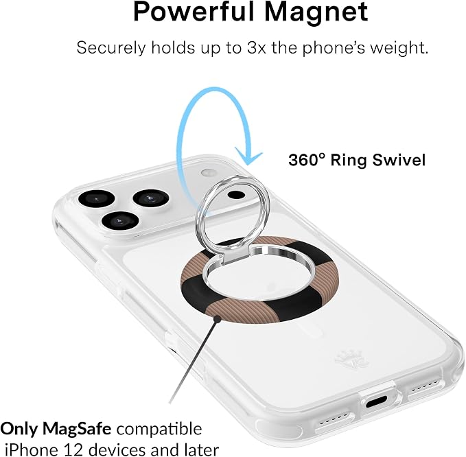 VELVET CAVIAR Compatible with MagSafe Phone Grip 2.0 | Cute Magnetic Ring Holder | Finger Loop Kickstand | Pop On Accessory for iPhone 17, 16, 15, 14, 13, 12 | Mocha Vibe Checkered