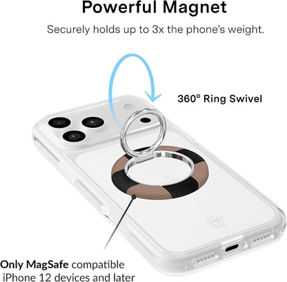 VELVET CAVIAR Compatible with MagSafe Phone Grip 2.0 | Cute Magnetic Ring Holder | Finger Loop Kickstand | Pop On Accessory for iPhone 17, 16, 15, 14, 13, 12 | Mocha Vibe Checkered