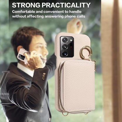 Wallet Case for Samsung Galaxy Note 20 Ultra 5G, Shoulder Strap Ring Buckle, Zipper Flip Organ Purse, Card Holder Phone Cover for Note20 Plus Notes 20Ultra Note20+ U + 20+ Twenty Not S20 White