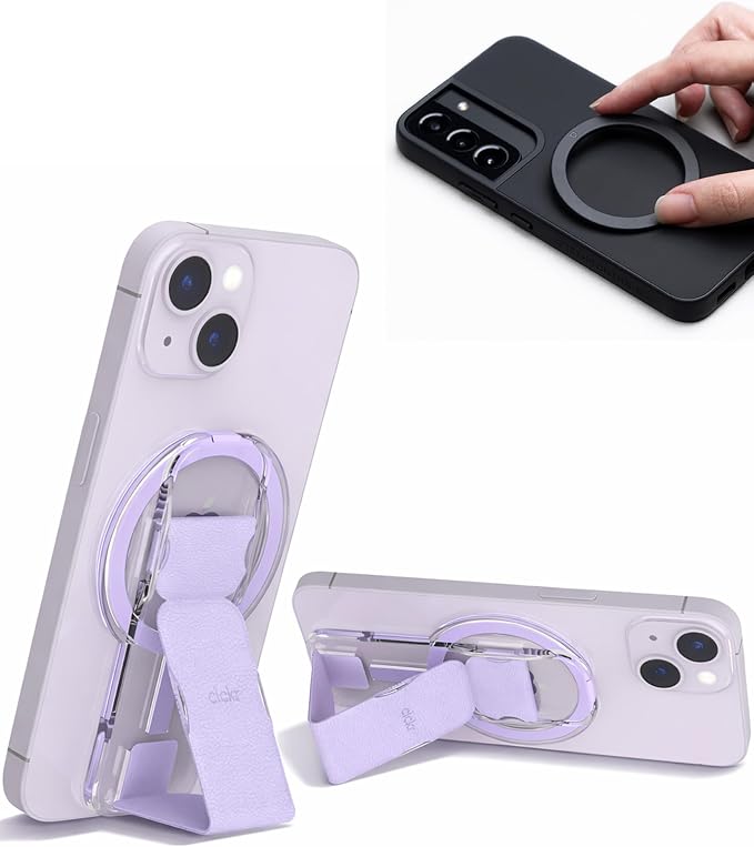 CLCKR for MagSafe Phone Grip for MagSafe Kickstand for Mag Safe Finger Loop, 3-in1 Phone Ring Holder Strap for Mag Safe iPhone 17/16/15/14/13/12 Series, Galaxy S25/S24/S23/S22, Pixel - Lilac