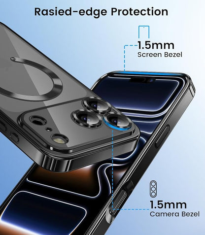 Slim Thin for iPhone 17 Pro Max Case Clear, Compatible with MagSafe, Built-in Camera Lens Protector, Non Yellowing Shockproof Protective Phone Case, Soft Electroplated Magnetic Cover, Black