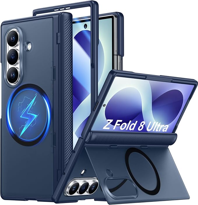 SPIDERCASE Magnetic for Samsung Galaxy Z Fold 8 Ultra Case, Blue | Built-in [Screen Protector] [Stable Kickstand] [Hinge Protection] [Compatible with Magsafe] Military Grade Protective Cover
