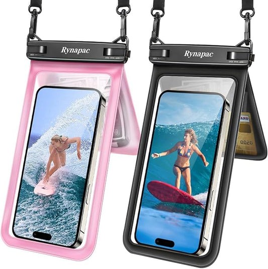 Rynapac IPX8 Waterproof Phone Pouch 2 Pack, [Up to 8.5''] Double Space Waterproof Phone Case with Lanyard for iPhone 17 16 15 14 Pro Max, Cellphone Dry Bag for Beach Vacation Cruise Essentials