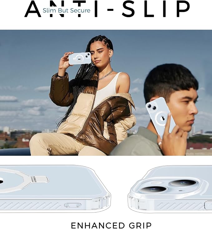 for iPhone 15 Case, with Screen Protector + Camera Lens Protector, Built-in Seamless Stand, [Compatible with MagSafe] Protective Shockproof Phone Case, Cover for iPhone 15 - Clear