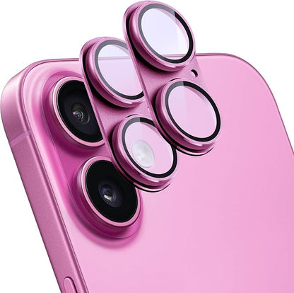 2 Pack Camera Lens Protector for iPhone 16/16 Plus,[Not Easy to Breakn ] AR Tempered Glass Strong Adsorption Metal Camera Cover Screen-Rose red