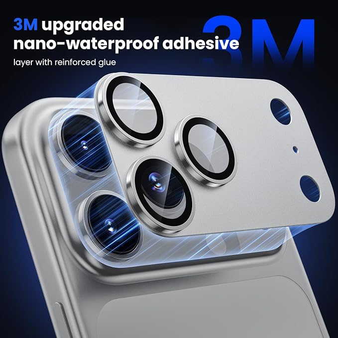 WSKEN for iPhone 17 Pro Max Camera Lens Protector, [Military Grade Shatterproof] [Strong Adhesion] Metal Aluminum Alloy Tempered Glass Camera Screen Protector, Silver