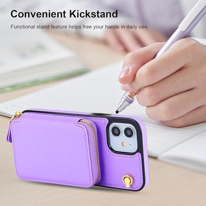 Bocasal Crossbody Wallet Case for iPhone 12/12 Pro, RFID Blocking Leather Purse Case with Card Holder, Protective Handbag Flip Cover with Zipper Wrist Strap Lanyard for Women 5G 6.1 Inch (Purple)