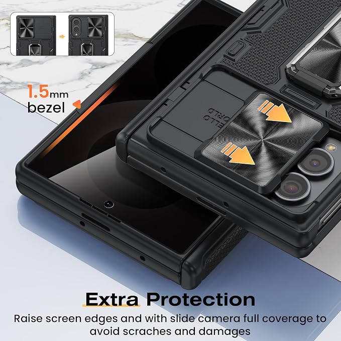 VEGO for Samsung Fold 8 Case with Privacy Screen Protector Anti-Peeping | Hinge Protection[Slide Camera Cover]Military-Grade Shockproof Protective Rugged Stand Case for Galaxy Z Fold 8 -Black