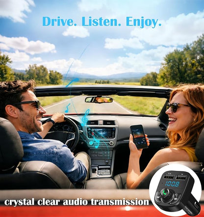 Handsfree Call Car Charger, Wireless Bluetooth 5.3 FM Transmitter Radio Receiver, MP3 Audio Music Adapter, Dual USB Ports, LED Show Voltage/FM Frequency, Compatible for iPhone Samsung Smartphones