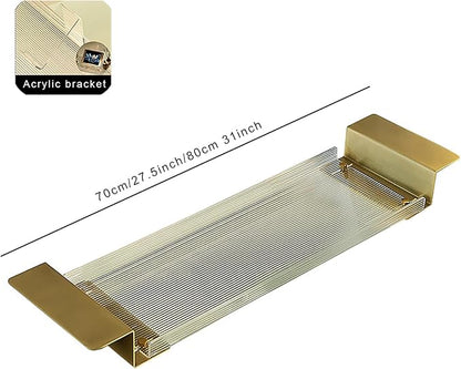 Acrylic Bathtub Caddy Tray, Expandable Bathtub Tray with Gold Handles, Reading Rack Tablet Holder Holds Phone, Books, Candles, Food, Wine and Tablet(70cm/27.5inch, Ripple)
