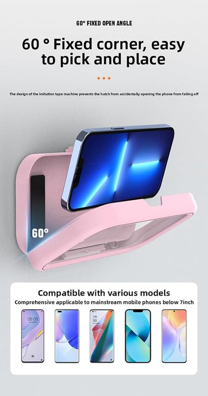 Upgraded Universal Shower Phone Holder - 360° Rotatable & Extendable Waterproof Phone Case Mount with Suction Cup & Adhesive, Anti-Fog Clear Cover for iPhone, Most Phones Up to 7 Inch (Pink)