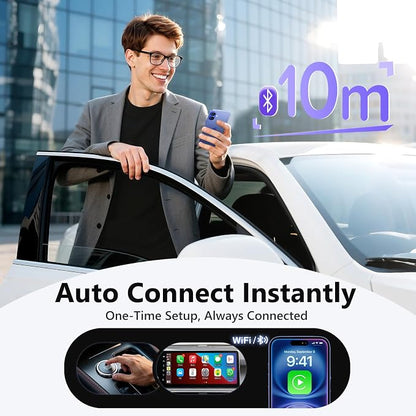 Wireless CarPlay Adapter for iPhone, Convert Wired to Wireless CarPlay Adapter, Mini Size with Extension Cable USB & USB-C/Type-C, Stable Car Control & No Delay