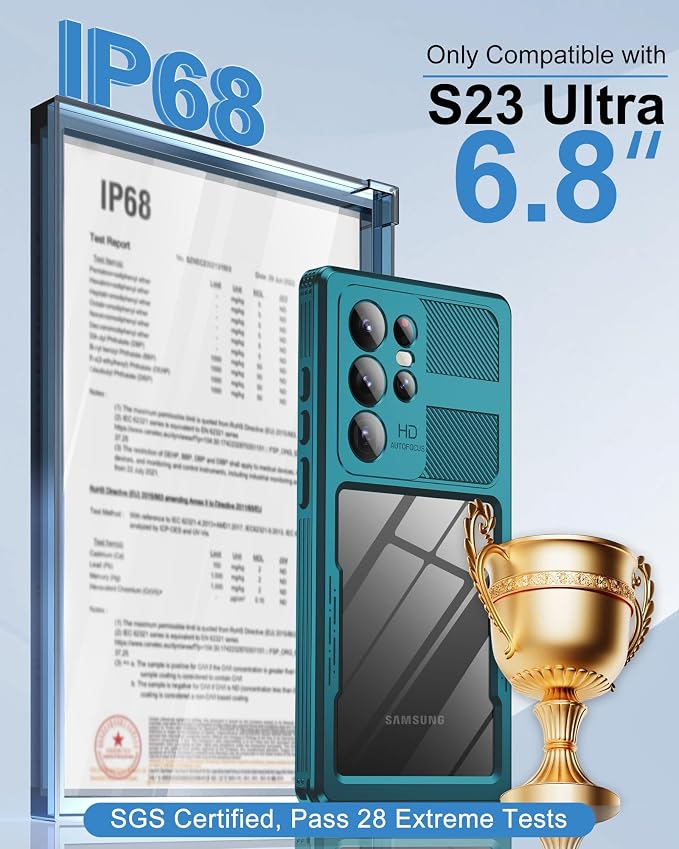 for Samsung Galaxy S23 Ultra Waterproof Case, [IP68 Water Proof] [Built-in Screen Protector], Magnetic Heavy Duty Military Grade Rugged Phone Case for S 23 Ultra 6.8", Teal