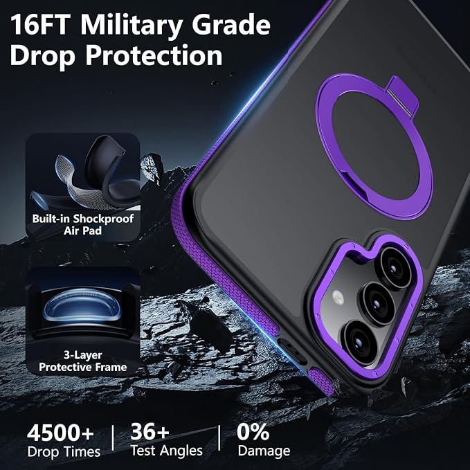 for Samsung Galaxy S24 Plus Case, Magnetic Adjustable Ring Stand [Fit for Magsafe], [Military-Grade Shockproof Protection] Phone Case with Kickstand&Ring Holder (Purple)