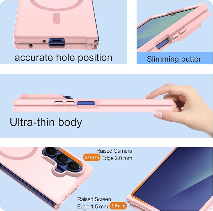 Pilaru for Samsung Galaxy Z Fold 7 case [Compatible with Magsafe] Translucent Matte Magnetic Phone Case,Slim Thin Duty Shockproof Protection Z Fold 7 Cover -Pink