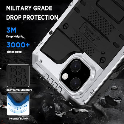 Beasyjoy for iPhone 14 Case Waterproof, Metal Heavy Duty Full Body Protective Case with Built-in Screen Protector, Military Grade Shockproof Dustproof Defender Rugged Cover 6.1 Inch, Silver