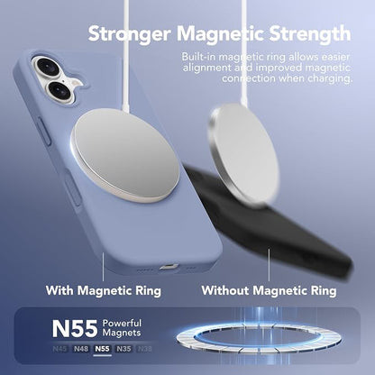 GONEZ Magnetic for iPhone 16 Case, Compatible with MagSafe, [Screen Protector + Camera Lens Protector], Liquid Silicone Shockproof Protective Phone Case for iPhone 16 6.1", Lavender Gray