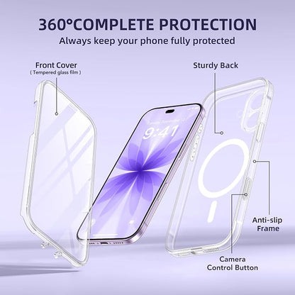 BERFY for iPhone 17 Case, Compatible with MagSafe, Built-in Glass Screen Protector, Camera Protection, Shockproof Full Body Phone case 6.3", Clear