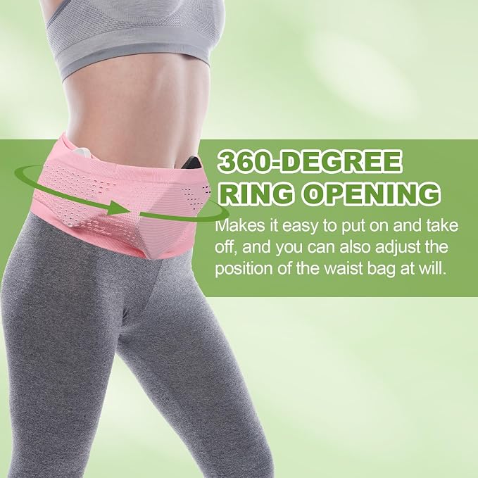 Slim Running Belt, Running Fanny Pack Phone Holder for Women Men Waist Bag Moisture Wicking Storage Belts Bag- Fitting for (Storage Phone-Travel- Sports- Hiking) Pink & L