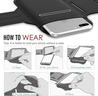 MoKo Phone Armband, Water Resistant Running Cell Phone Armband with Key Holder Adjustable Band Compitable with iPhone 11 Pro, X, Xs, 8, 7, 6, 6s, 5s, 5c, SE, 5, 4S,4 for Walking Fitness, Black