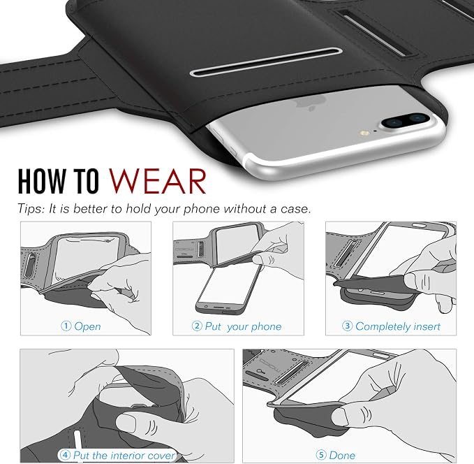 MoKo Phone Armband, Water Resistant Running Armband with Key Holder Adjustable Band Compatible with iPhone 11, 11 Pro Max, Xs Max, Xr, 8 Plus, 7 Plus, 6s Plus, 6 Plus for Walking Fitness, Black
