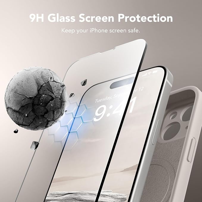 Magnetic for iPhone 15 Case, Compatible with MagSafe, [Screen Protector + Full Camera Protection], Silicone Shockproof Anti-Scratch Protective Phone Case for iPhone 15 6.1", Stone