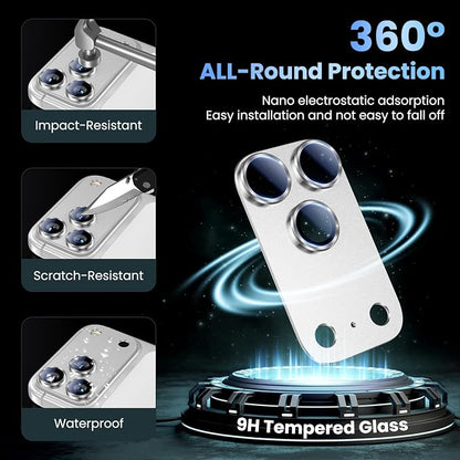 Uyiton Compatible with iPhone 17 Pro Max Camera Lens Protector - [Not Easy to Break][Strong Adsorption][Case-Friendly] Metal Tempered Glass Rear Camera Screen Cover - Silver