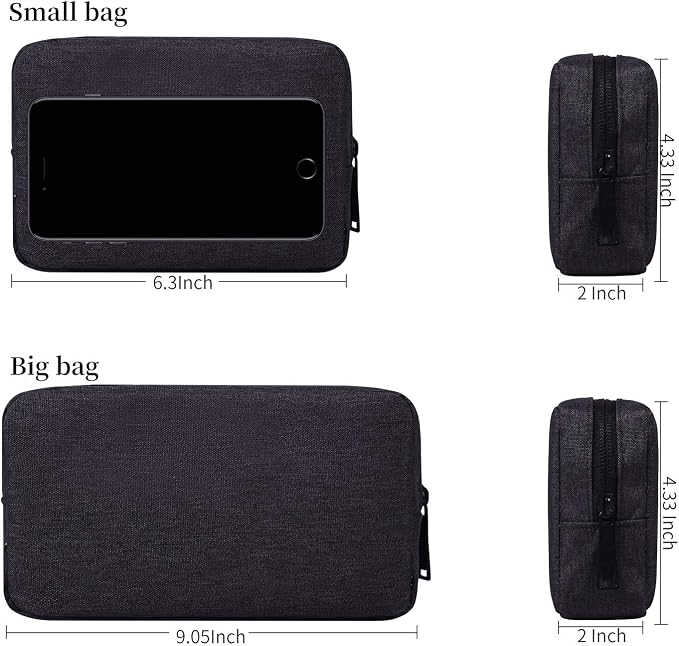 dealcase Electronics Accessories Case, Durable Small Electronics Accessories Storage Bag Compatible Laptop Charger Various USB, Cables, Cords and Power Travel Gadget Carry Bag, Dark Gray(Small+Big)