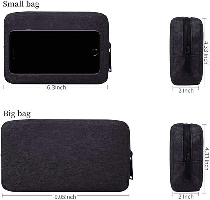 dealcase Canvas Waterproof Universal Electronic Accessories Organizer for Power Bank,Charging Cords,Chargers,Mouse,USB Cable,Earphones and More Out-going, Business Travel Gadget Bag,Black(Small+Big)