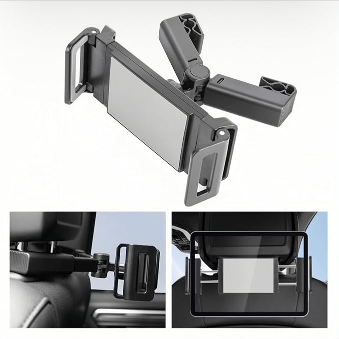 Car Headrest Tablet Mount - 360° Rotating Backseat Holder for Kids & Adults | Universal Fit for 4.7-12.9" Pad, Phone