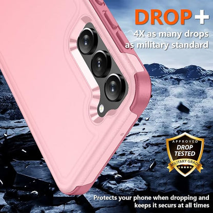 SPIDERCASE Designed for Samsung Galaxy S23 Case, [10 FT Military Grade Drop Protection], 2 Pack [Tempered Glass Screen Protector+Camera Lens Protector] Heavy Duty Shockproof Case, Light Pink