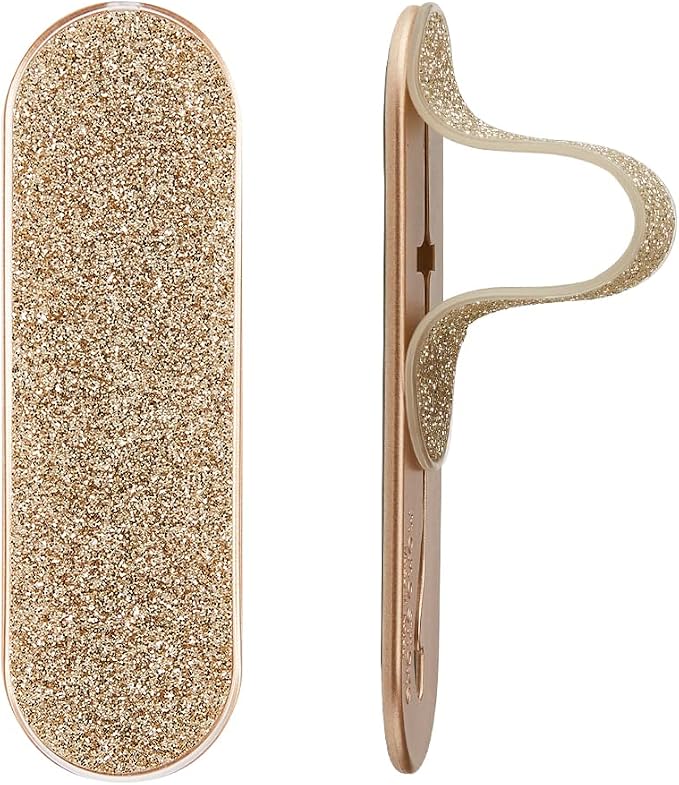 Momostick Flatstick, Cell Phone Finger Grip Strap Holder for Hand, Cell Phone Stand, New Slim Finger Loop Selfie Grip Compatible with Most Smartphones - Glitter Gold