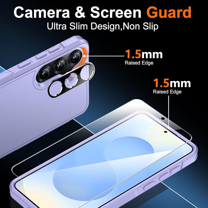 SPIDERCASE Designed for Samsung Galaxy S25 Plus Case, [10 FT Military Grade Drop Protection],2 Pack [Tempered Glass Screen Protector+Camera Lens Protector] Heavy Duty Shockproof Case,Light Purple