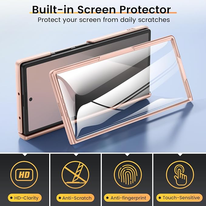 VEGO for Samsung Galaxy Z Fold 7 Case with Stand,Built in Screen Protector | Slide Lens Cover & Hinge Protection Hard Shell Rugged Kickstand Full Body Protective Phone Case for Z Fold 7 2025 - Rose Gold