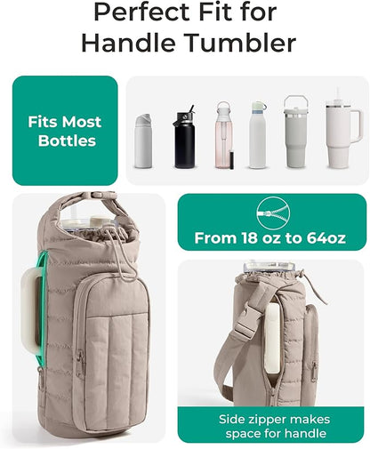 BAGSMART Water Bottle Holder Bag with Strap, 40/32 oz Crossbody Bag Gym Accessories, Sling Purses for Women
