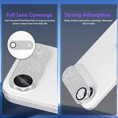 Camera Lens Protector for iPhone Air, Bling Glitter Camera Cover with 9H Tempered Glass Metal Ring, Anti-Scratch Lens Protector for iPhone 17 Air (Glitter - Silver)