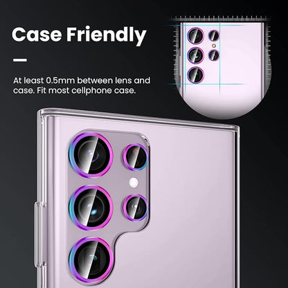 Tensea (3+2PCS for Samsung Galaxy S23 Ultra 5G Camera Lens Protector, 9H Tempered Glass Camera Cover Screen Protector Metal Individual Ring [Installation Tray][Removal tool][Case Friendly]- Colorful