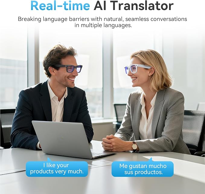 AI Smart Glasses for Men Women with Camera,8MP 2K HD Camera Glasses,AI Voice Control and Translation,Smart Anti-Blue Light Glasses with Bluetooth Call,IP67 Waterproof for Driving,Outdoor,+2 Lenses.