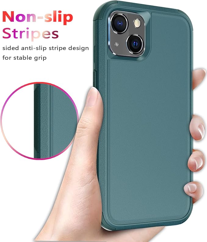 Diverbox for iPhone 13 Case [Shockproof] [Dropproof] [Tempered Glass Screen Protector + Camera Lens Protector],Heavy Duty Protection Phone Case Cover for Apple iPhone 13 (Dark Green)