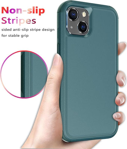 Diverbox for iPhone 13 Case [Shockproof] [Dropproof] [Tempered Glass Screen Protector + Camera Lens Protector],Heavy Duty Protection Phone Case Cover for Apple iPhone 13 (Dark Green)