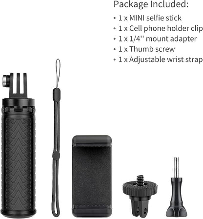 GEPULY Mini Hand Grip Selfie Stick Tripod Stand for GoPro Hero 13 12 11 10 9 8 7 6 5 4 3,Session, Fusion, Max,Insta360, DJI, Akaso, Phone-Use it as a Selfie Stick Monopod, Handle, Travel Tripod
